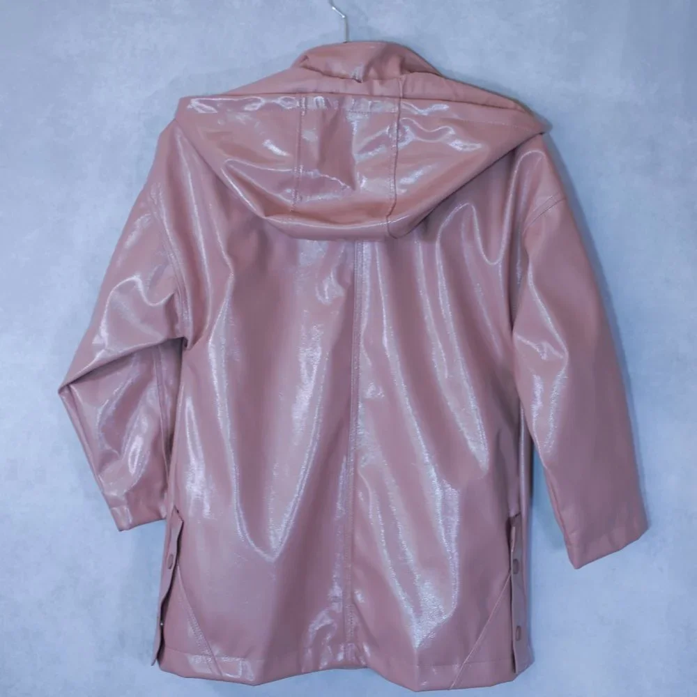 ZARA Girls Hooded Rubberized Pink Spring Raincoat Size 10 NWOT